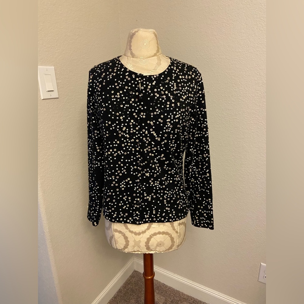 Talbots Sequence Black Button Up Long-Sleeve Swea… - image 3